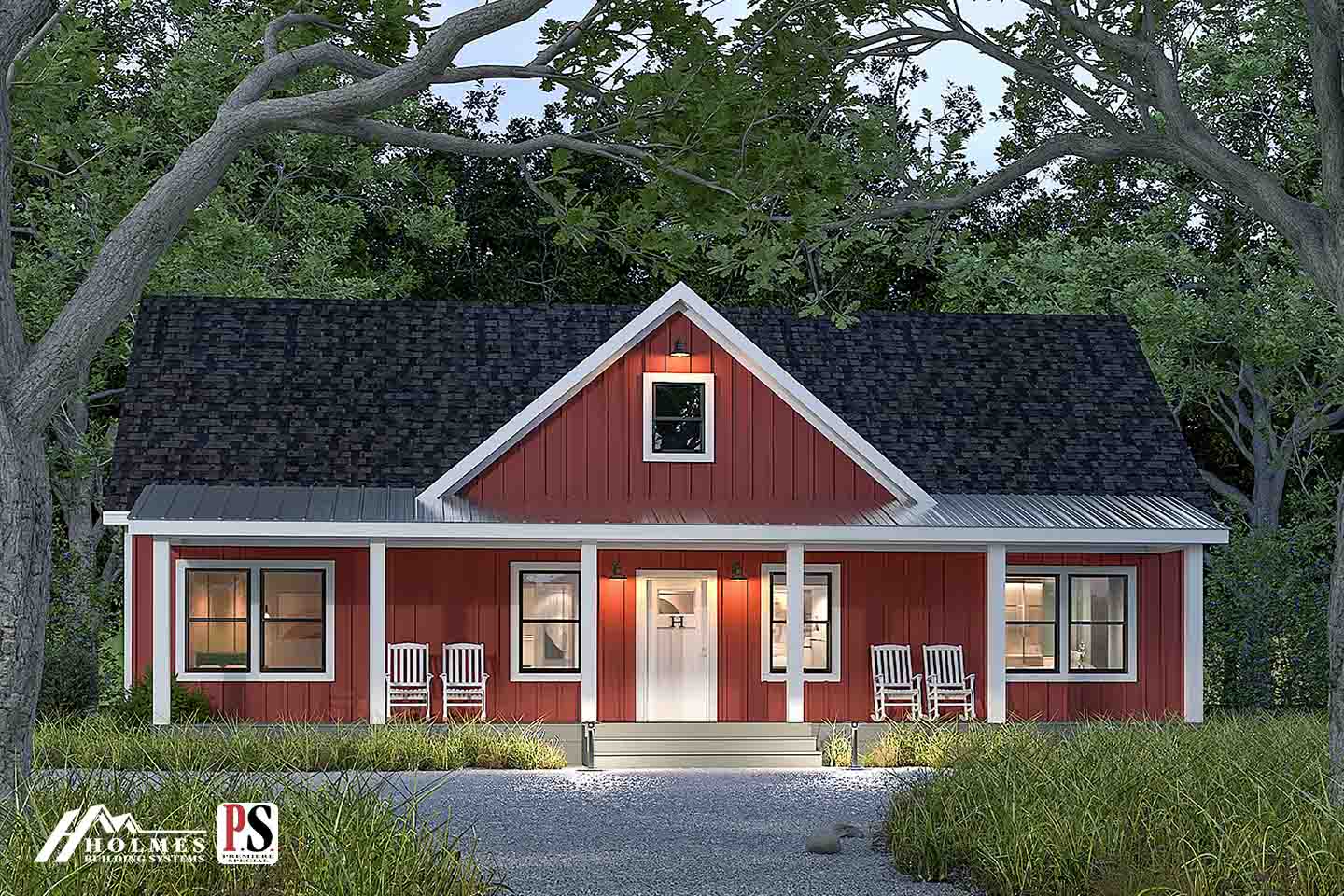 Country Farmhouse Rendering with Red Exterior